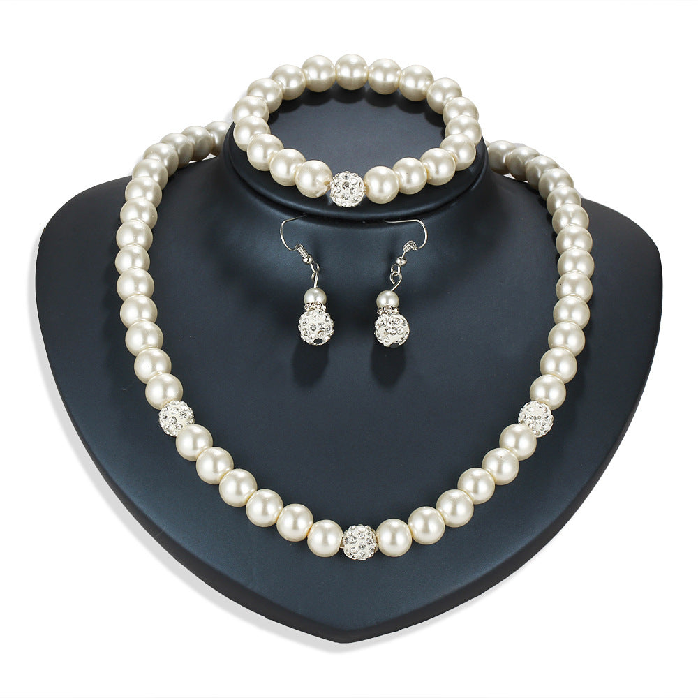 3-Piece Pearl and Shamballa Jewelry | White Gold Jewelry | 18k White Gold Pearl Jewelry | Gadgets Angels