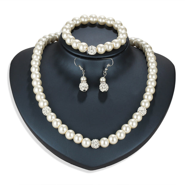 3-Piece Pearl and Shamballa Jewelry | White Gold Jewelry | 18k White Gold Pearl Jewelry | Gadgets Angels
