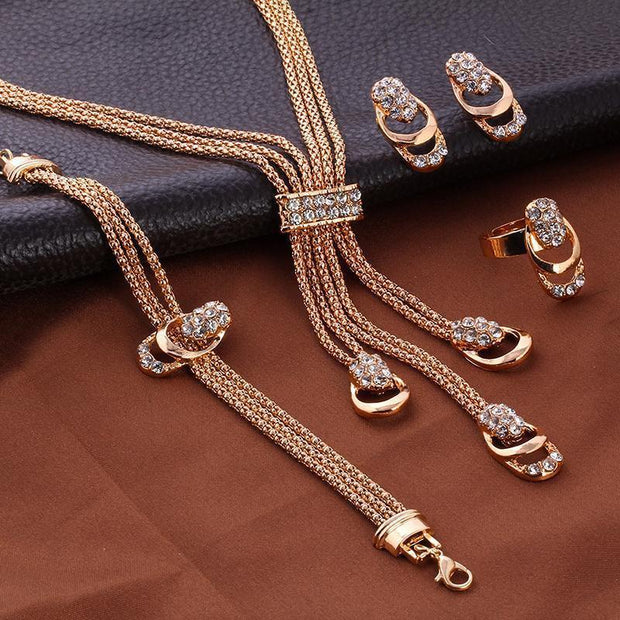 4 Piece Royal Jewelry Set | Crystaldust 18K Gold Plated Earring | 4 Piece Royal Jewelry Set With Austrian Crystals | Gadgets Angels