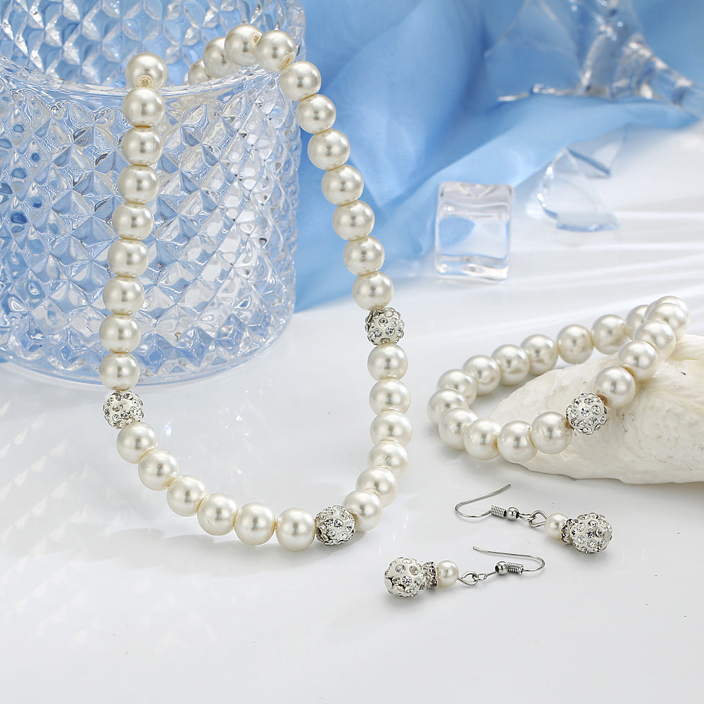 3-Piece Pearl and Shamballa Jewelry | White Gold Jewelry | 3pc White Gold Pearl Jewelry | Gadgets Angels