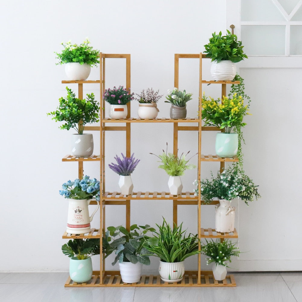 9 Tier Bamboo 17 Potted Plant Stand Rack Multiple Flower Pot Holder Shelf Indoor Outdoor Planter Display Shelving Unit for Patio Gadgets Angels LLC