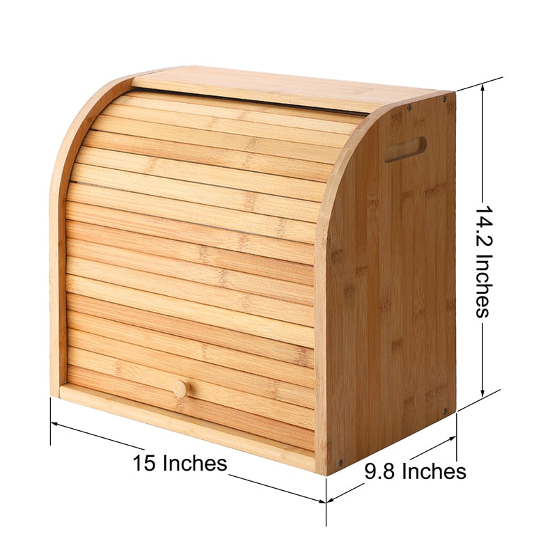 Bamboo Bread Box With Cutting Board Detachable Storage Bin Container - Gadgets Angels