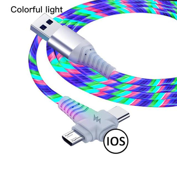 3 in 1 LED Type C Cable | USB Type C Charging Cable | USB Colorful Ray Charging Cable | Gadgets Angels